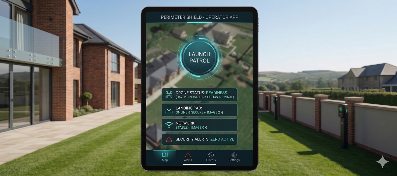 Mobile control interface with system readiness checks and patrol launch controls